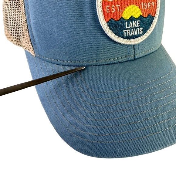 Lake Travis Marina Patch Trucker Hat Snapback Blue Tan Mesh Richardson 112 - Picture 8 of 11